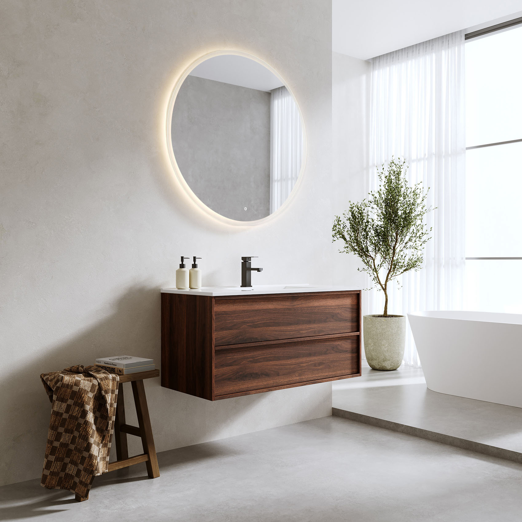Tvättställsskåp Bathlife Charm med Tvättställ och Spegel Skina