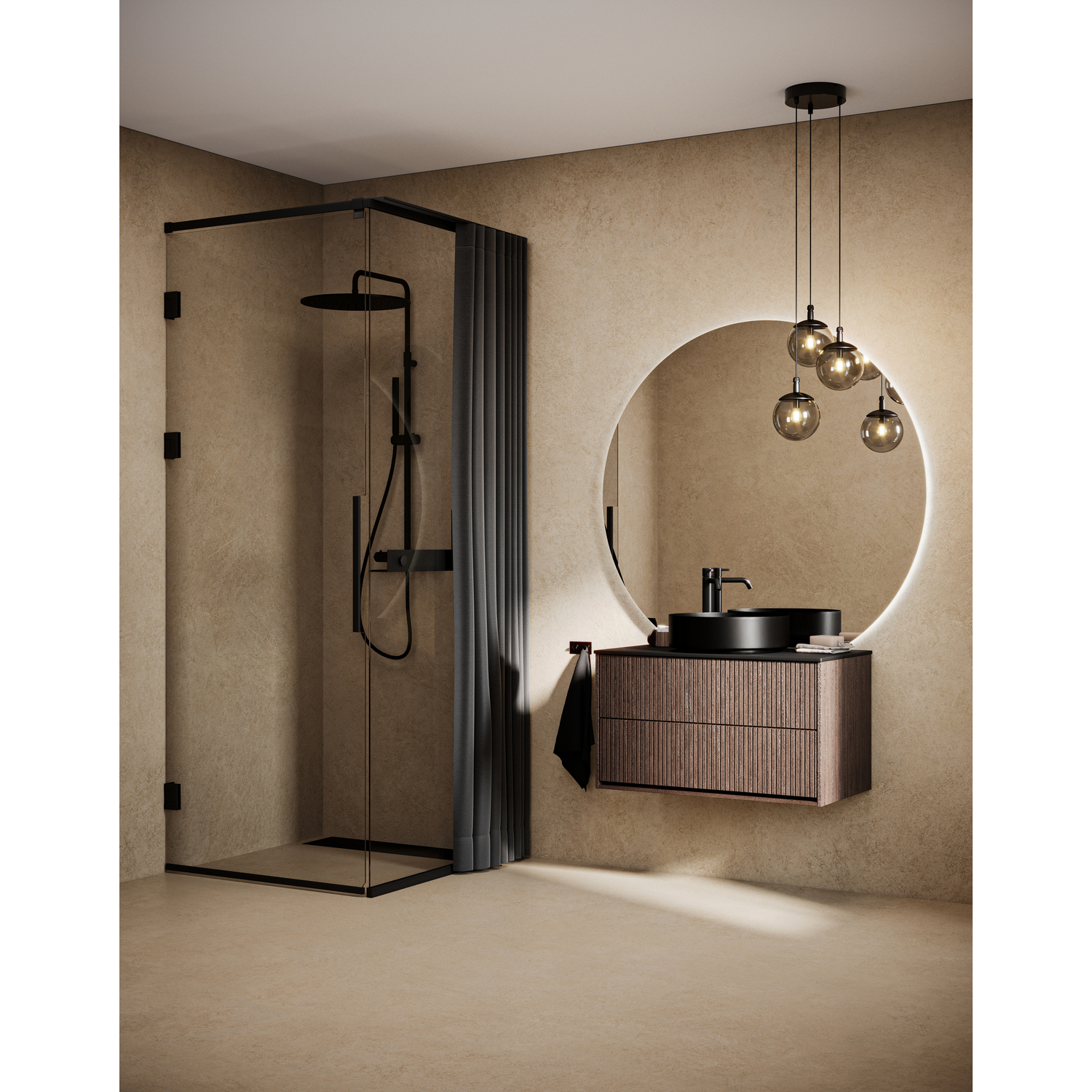 Langfoss Duschhörna Rak/Fast 90x92x230 Svart matt/Kristall Hy BxDxH: 900 x 920 x 2300 mm, Profil: Mattsvart Aluminium, Kristallglas