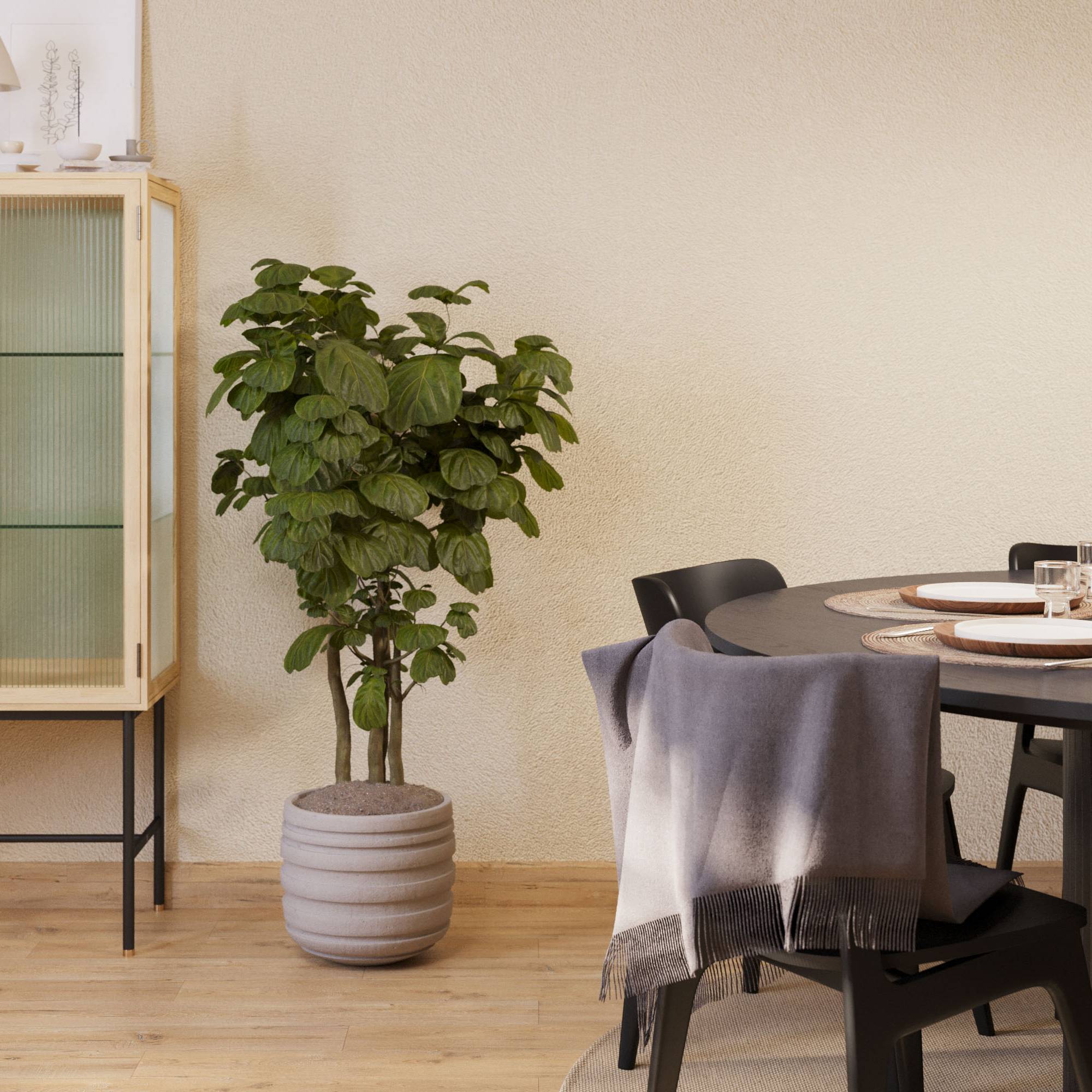 Matgrupp Bark Kopparbo Runt Matbord 180 cm med 6Jerup Matstol Bark Svart