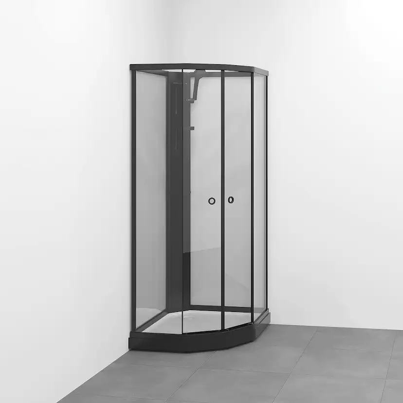 Flow kabin Semi Utanpå Bland 91x71 Svart Klar 910x710 mm, Svart Profil, Klarglas