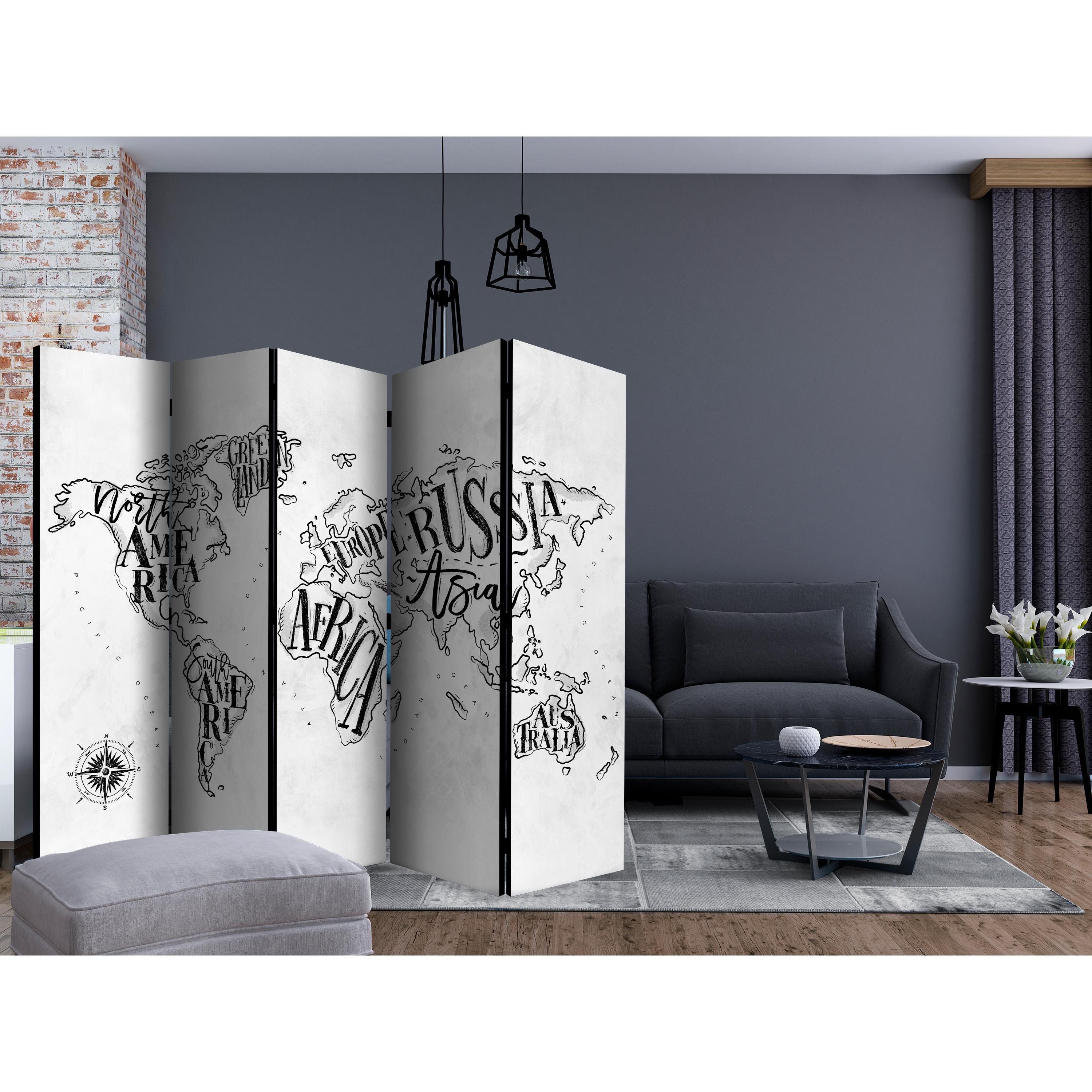 Rumsavdelare Skärmvägg Arkiio Retro Continents Grey II 225x172 cm