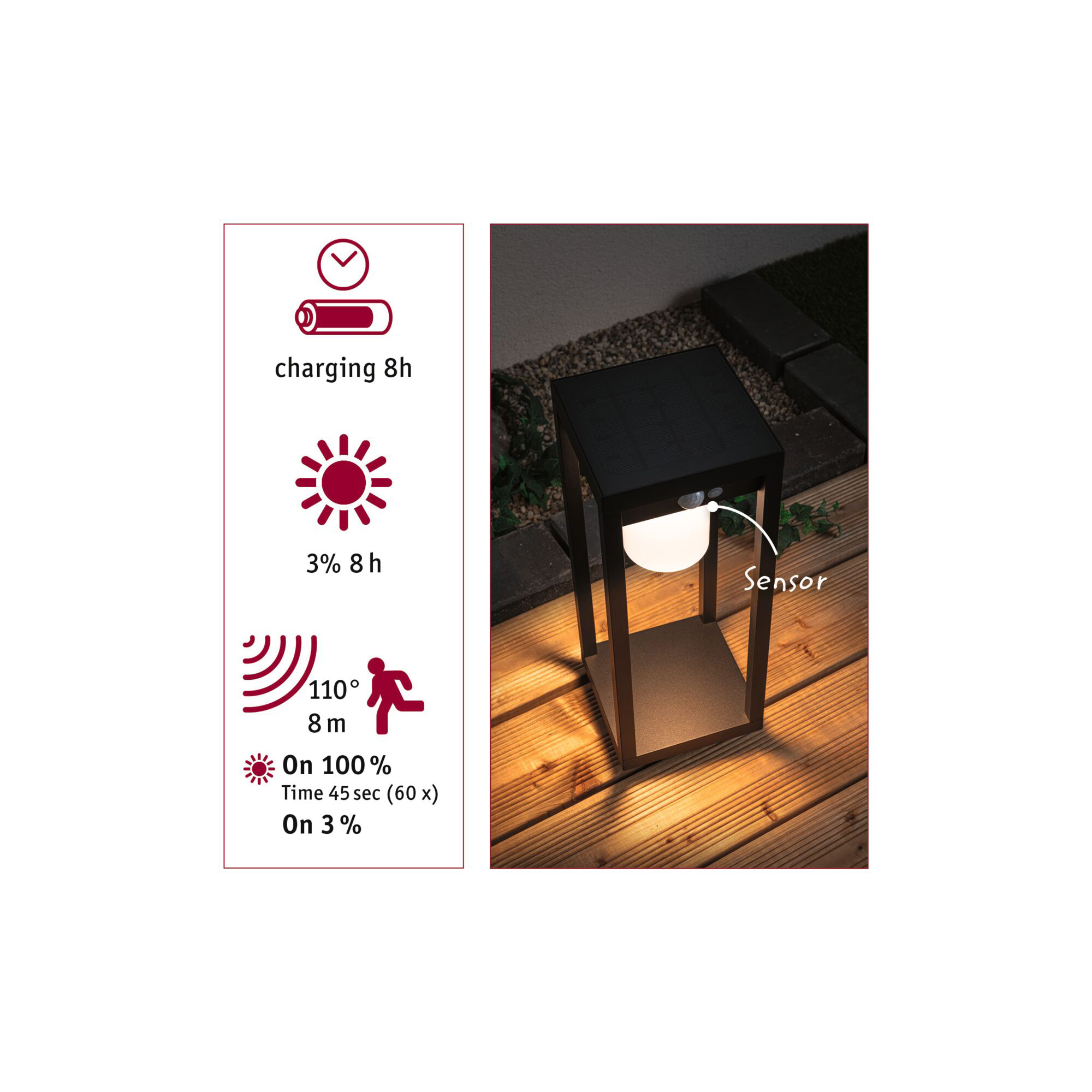 Solcellsbelysning LED Paulmann Marisol med Rörelsesensor IP44