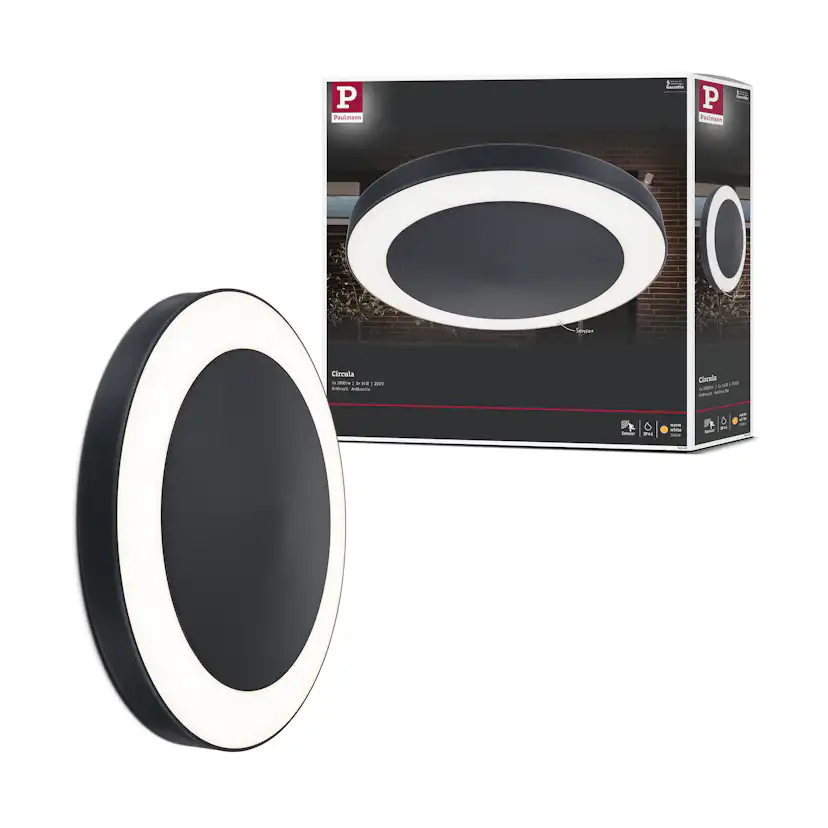 Taklampa LED Paulmann Circula med Skymningsstyrd rörelsedetektor Seawater Resistant IP44 230V Färg: Antracit