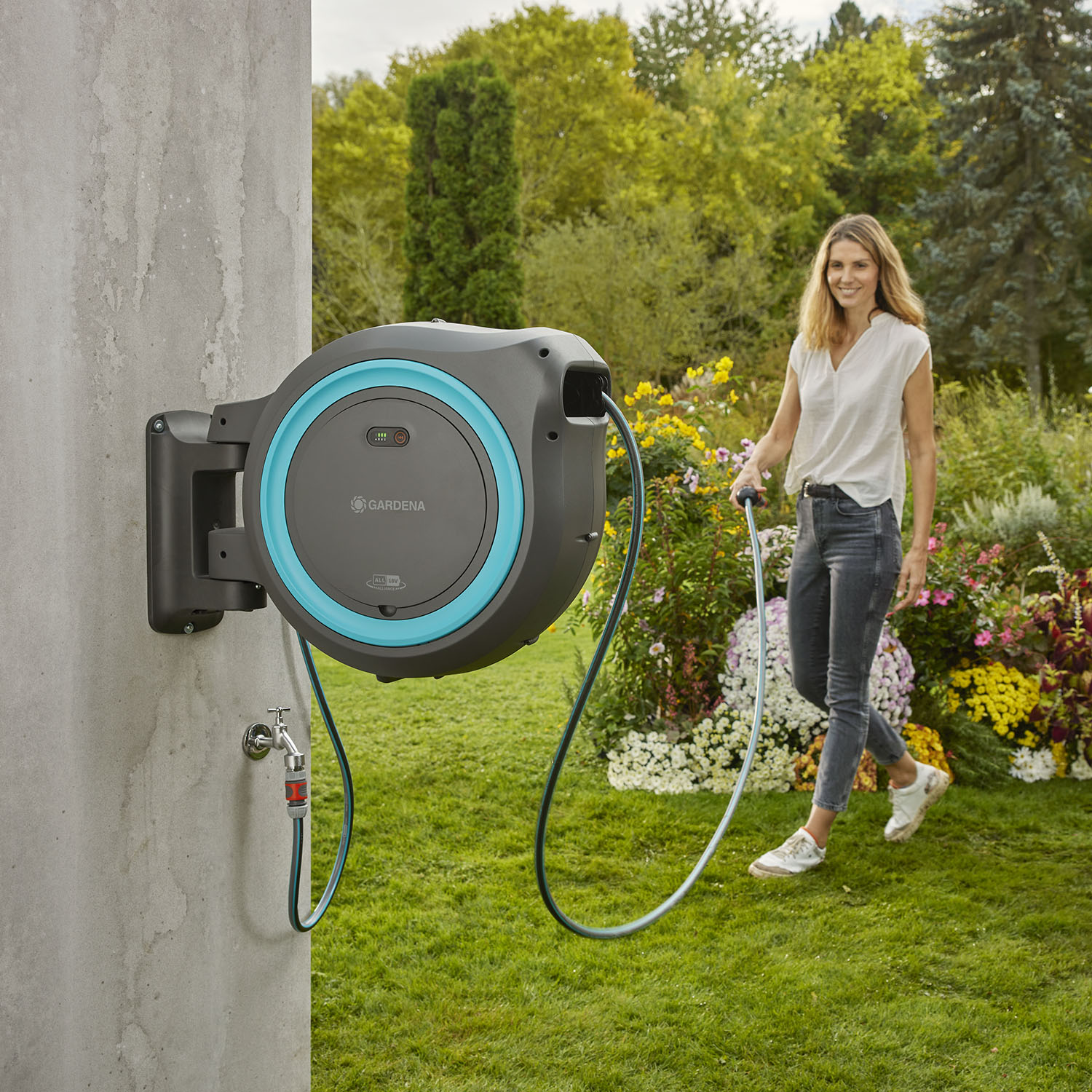 Slangbox Gardena Batteridriven PowerRoll XXL 40 m Med Batteri & Laddare