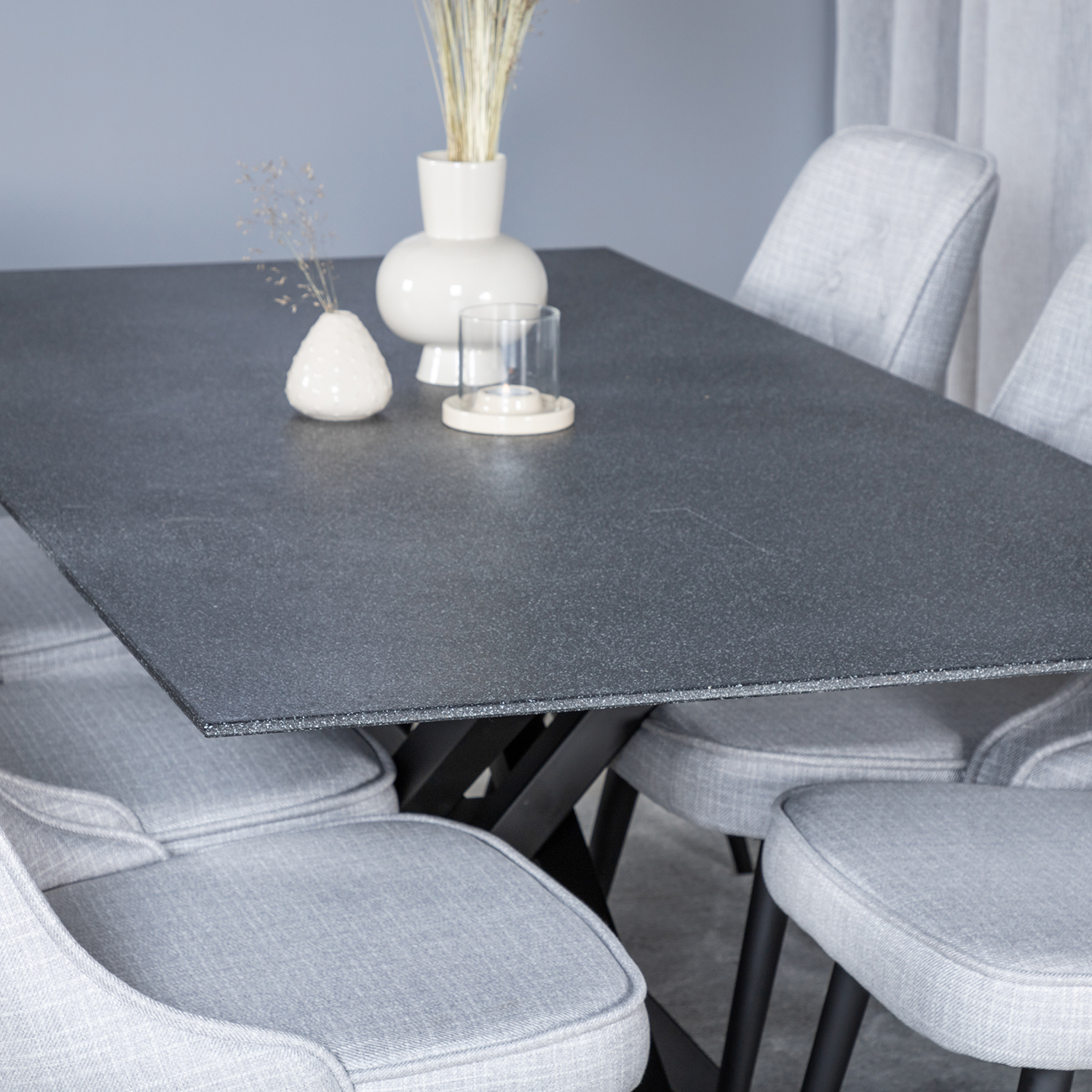 Piazza Dining Table 180x90 cm+Velvet Deluxe Dining Chair Grå/Svart/Ljusgrå