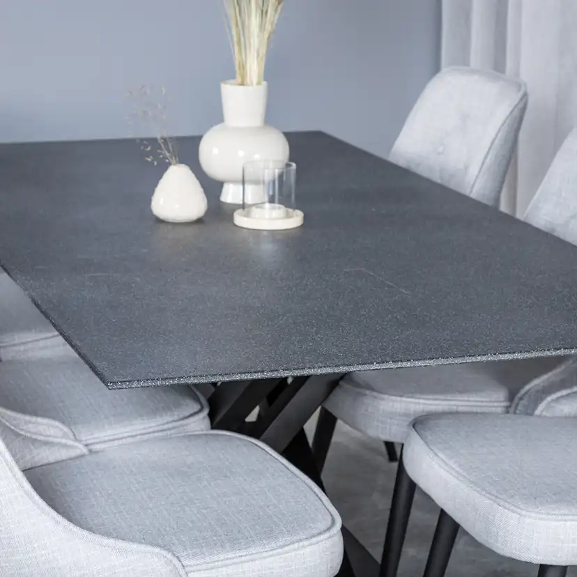 Piazza Dining Table 180x90 cm+Velvet Deluxe Dining Chair Grå/Svart/Ljusgrå