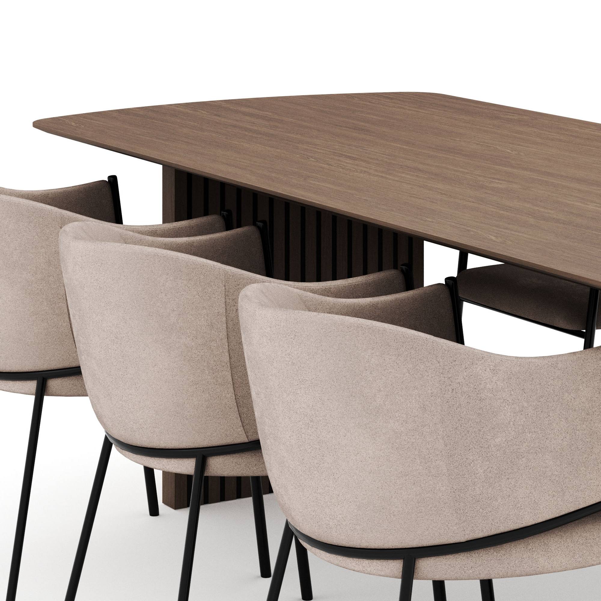 Matgrupp Bark Richeto Rektangulärt Matbord 240 cm Rökt Ek med 6 Evelina Matstol