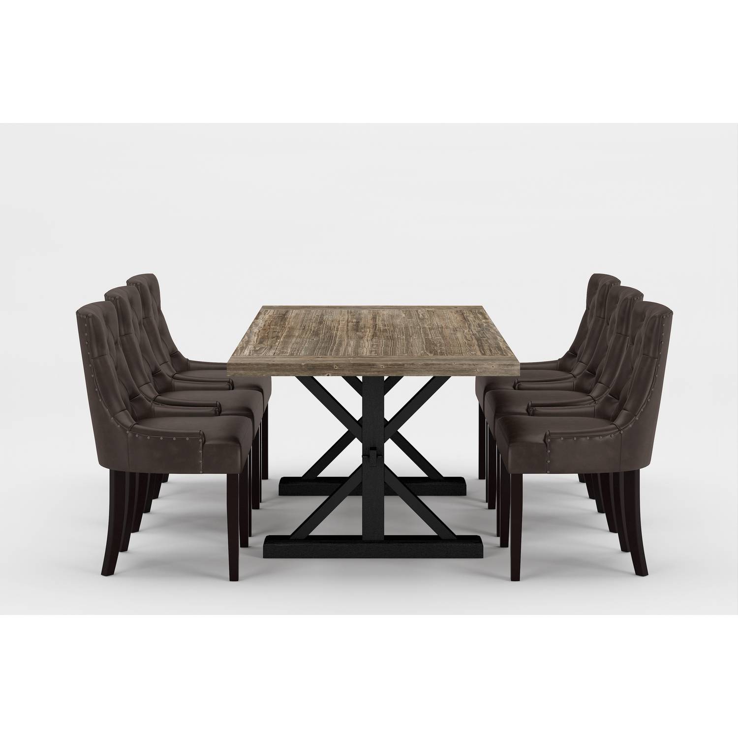 Matgrupp Bloomington Lyon Rektangulärt Matbord 200-290 cm Förlängningsbartt Svart Bas med 6 Tuva Matstol