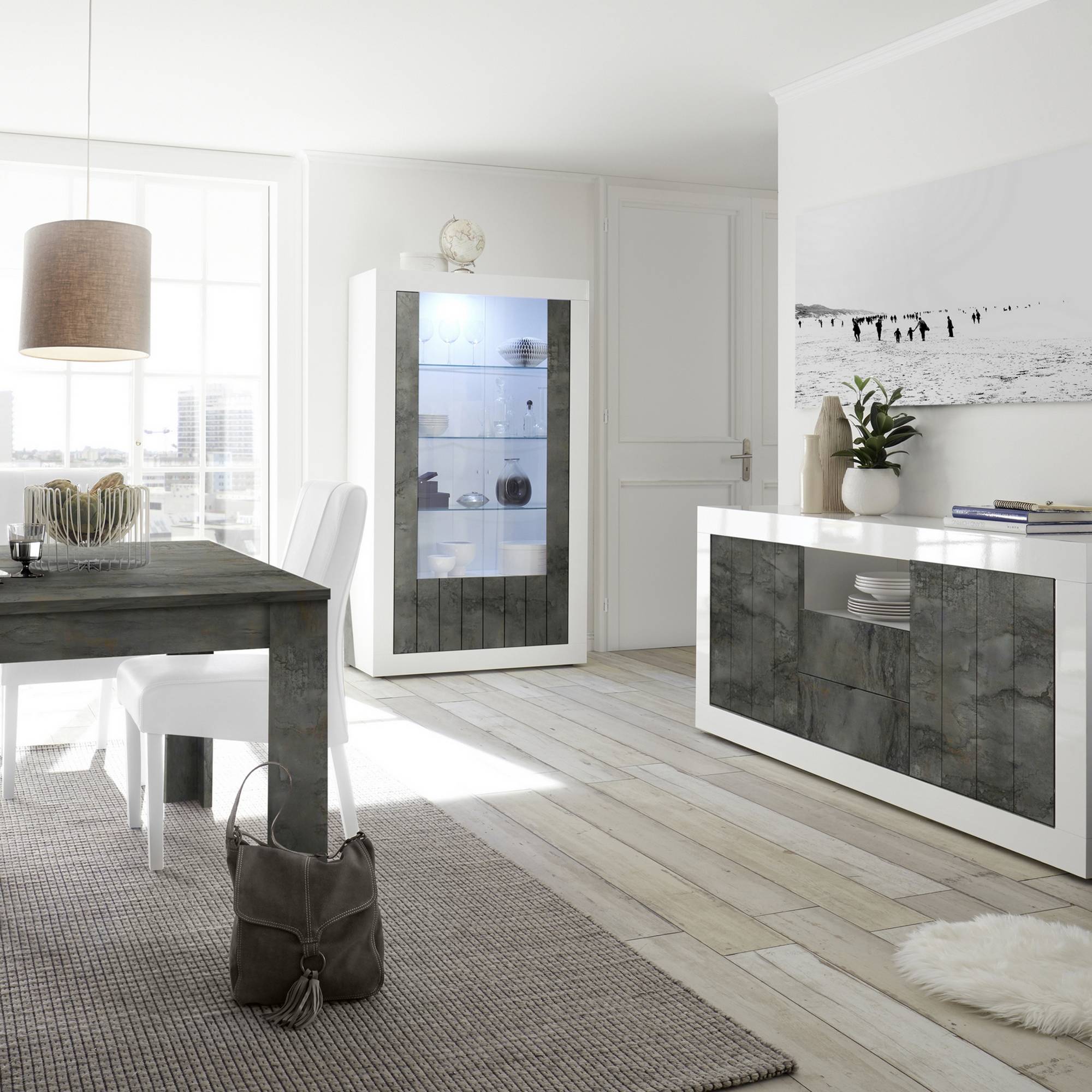 Vitrinskåp LC Spa Urbino 190 cm Grå/Vit