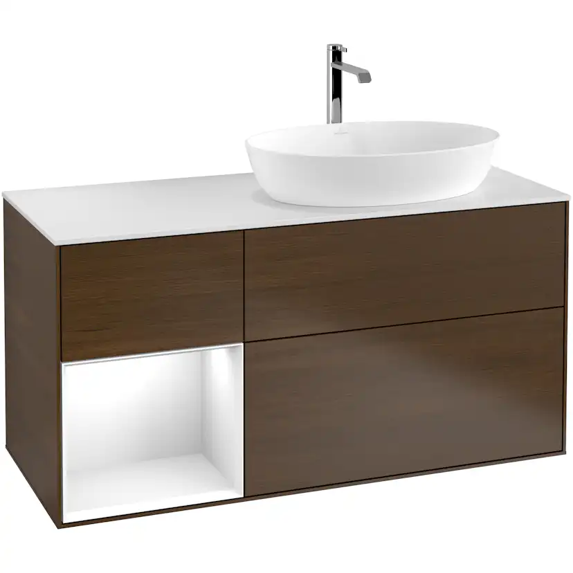 Tvättställsskåp Villeroy & Boch Finion med 3 Lådor Hylla och Bänkskiva för Ocentrerat Tvättställ från Artis & Collaro