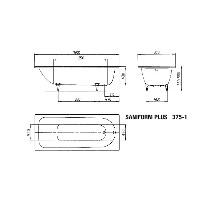 Inbyggnadsbadkar Kaldewei Saniform Plus BxLxD: 800x1800x560 mm