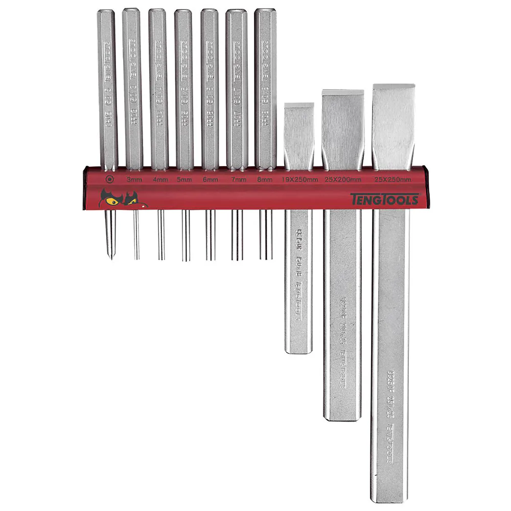 Dorn & Mejselsats Teng Tools Med Väggställ 10-Delar WRPC10
