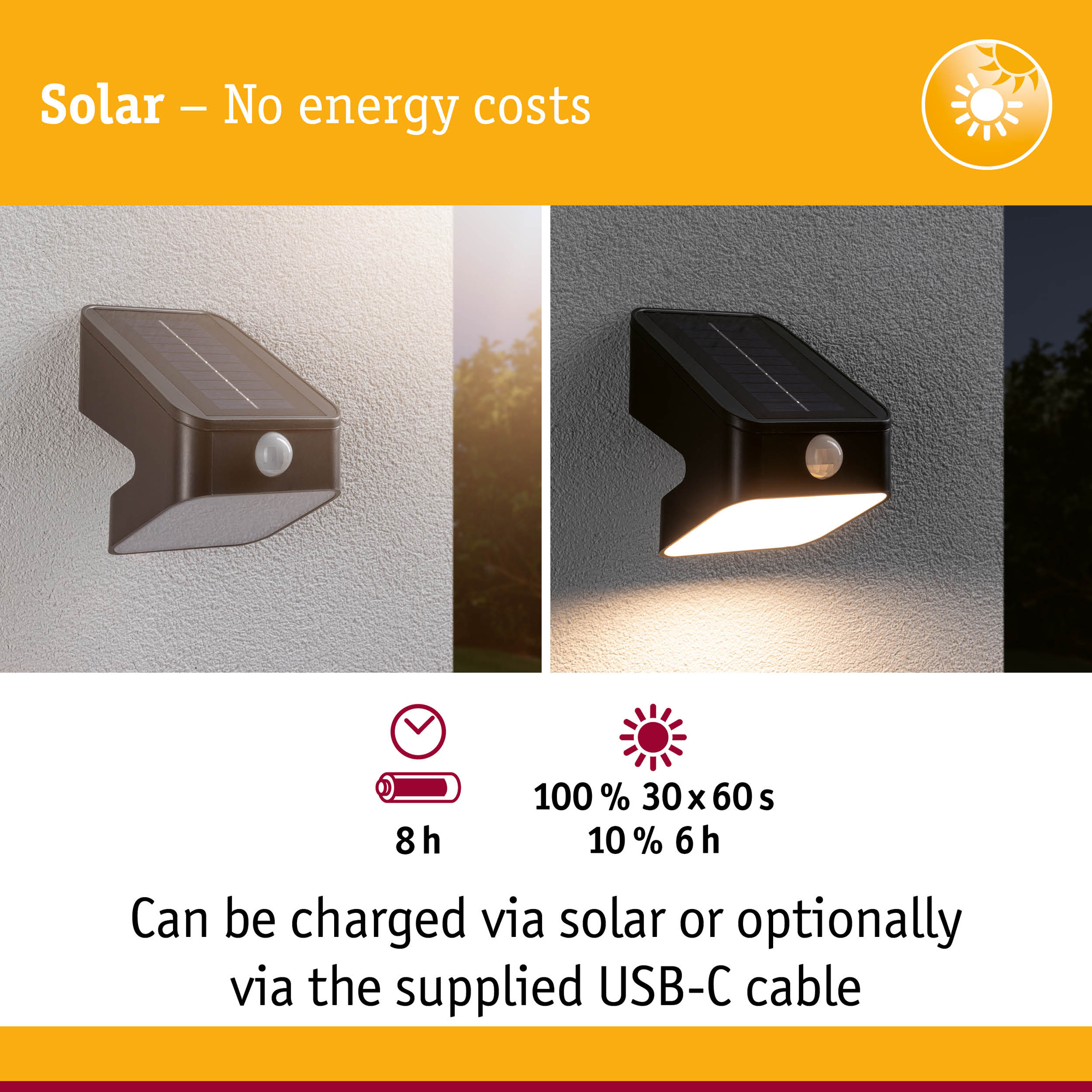 Fasadbelysning Solcell Paulmann Lesly LED med Skymningsstyrd rörelsedetektor IP65