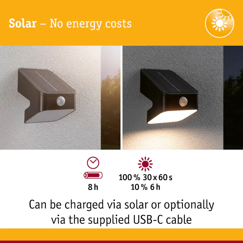 Fasadbelysning Solcell Paulmann Lesly LED med Skymningsstyrd rörelsedetektor IP65