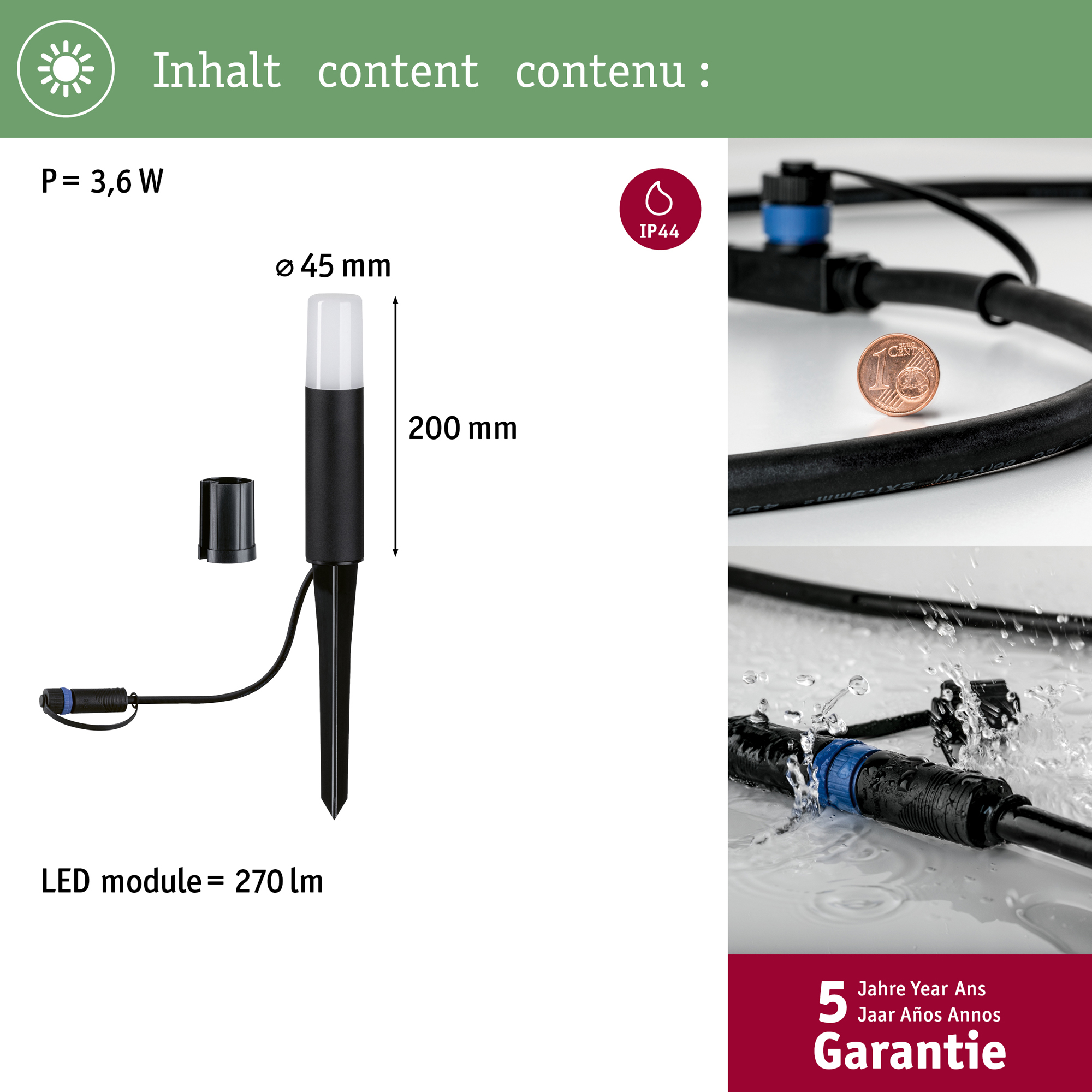 Pollare LED Paulmann Flarea Plug & Shine IP65 24V Höjd: 200 mm