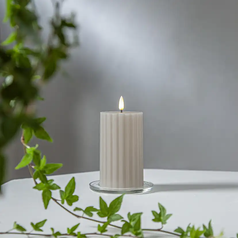 LEDBlockljus Flamme Stripe Beige