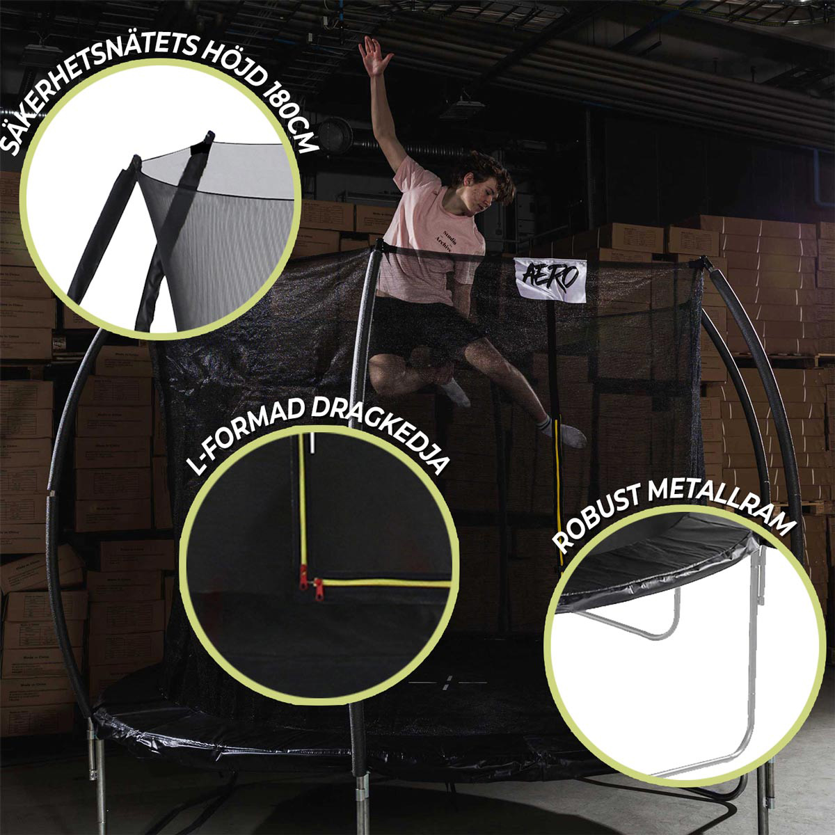 Studsmatta React Aero Trampolin med Skyddsnät Ø4,27m