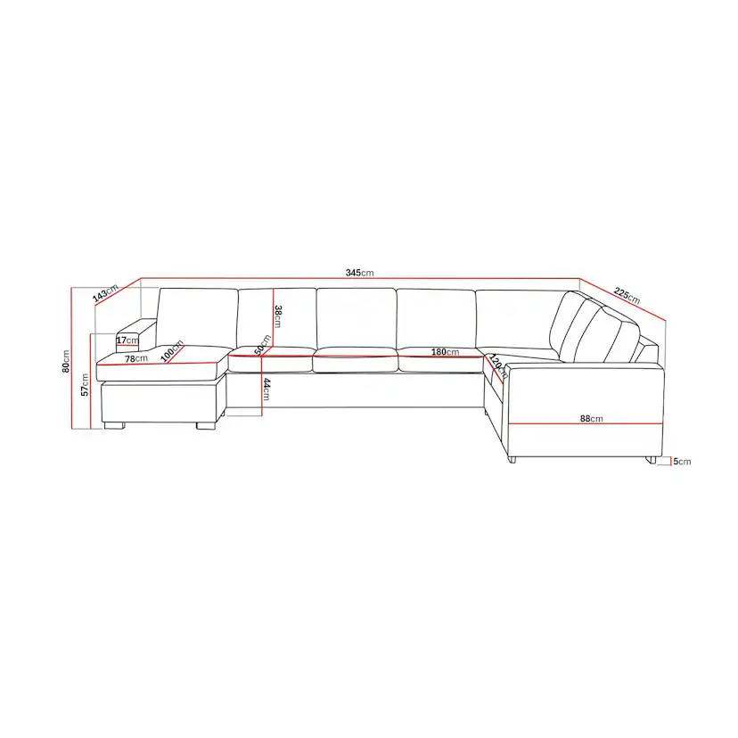 6-sitssoffa Basic Home Crazy U-formad med Divan XL 345 cm