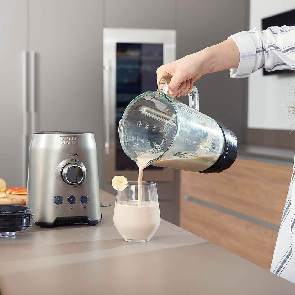 Blender Black+Decker 1,5L Borstat Stål 1200W med Turbofunktion & Justerbara Hastigheter