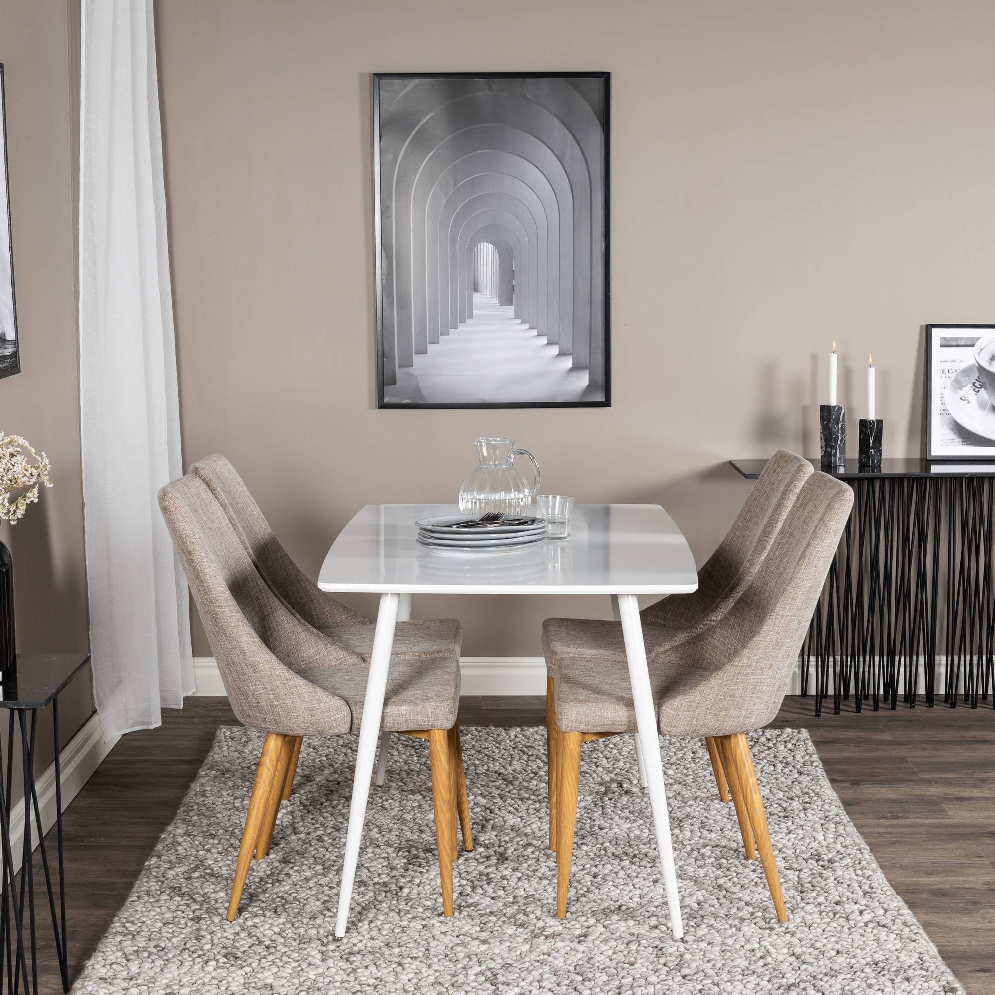 Matgrupp Basic Home Ypas Rektangulärt Matbord 120 cm med 4 Ludvig Stolar