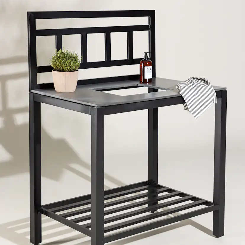 Alicante garden kitchen table with hole black/fiber concrete Med vaskhål