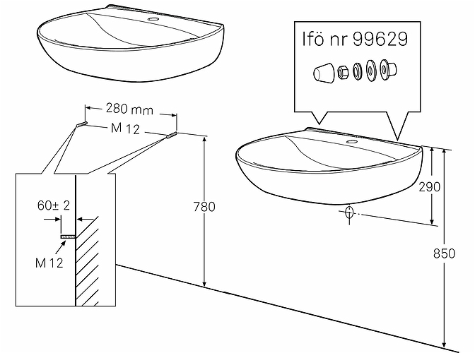 Tvättställ Ifö Spira 600 mm Runt Utan Kranhål