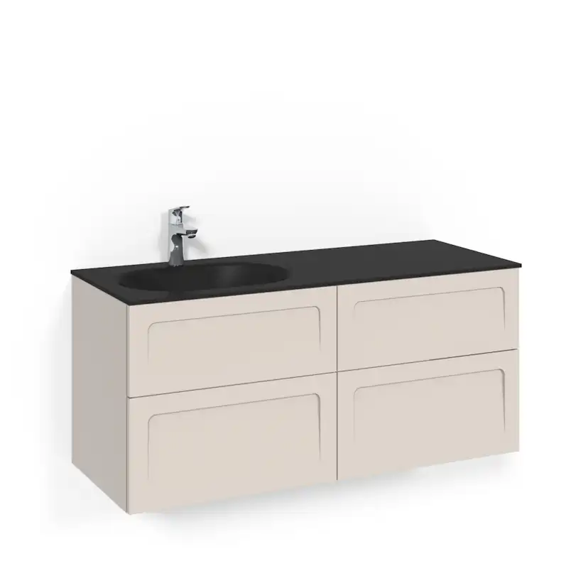 Crown Kommod 120x45D Beige Shape Svart Glashandfat Vän Ho Bredd: 1200 mm, Beige, Glastvättställ Mattsvart, Vänster