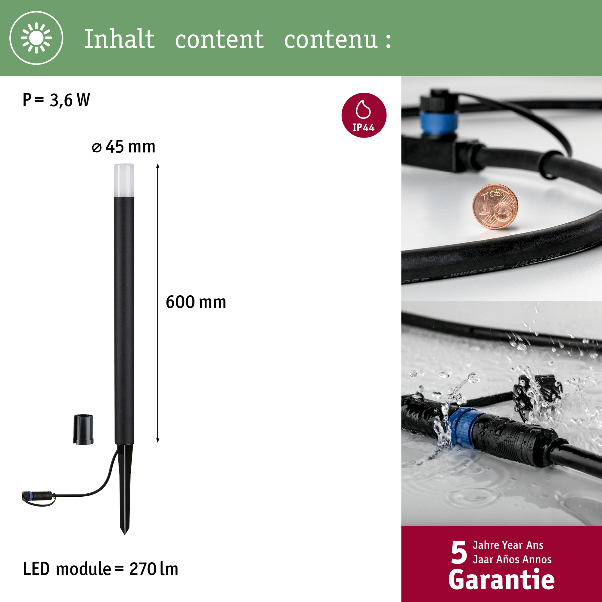 Pollare LED Paulmann Flarea Plug & Shine IP65 24V Höjd: 600 mm
