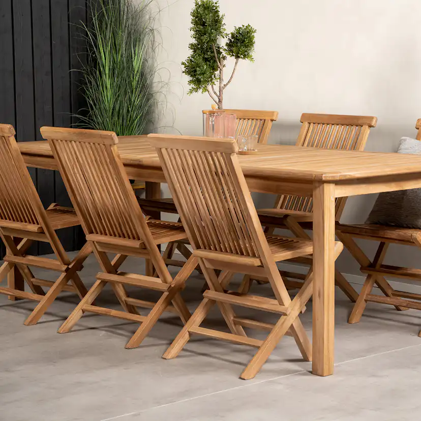 Matgrupp Venture Home Kenya 220x100 Teak med 6 Fällbara Stolar