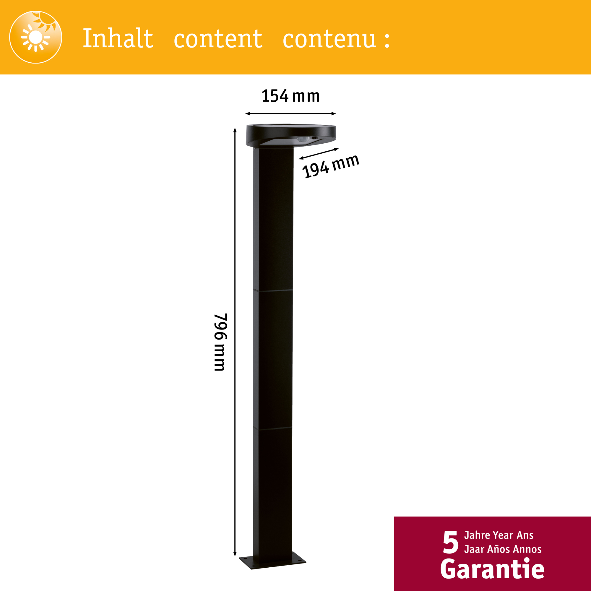 Pollare Solcell LED Paulmann Ryse med Rörelsesensor IP44