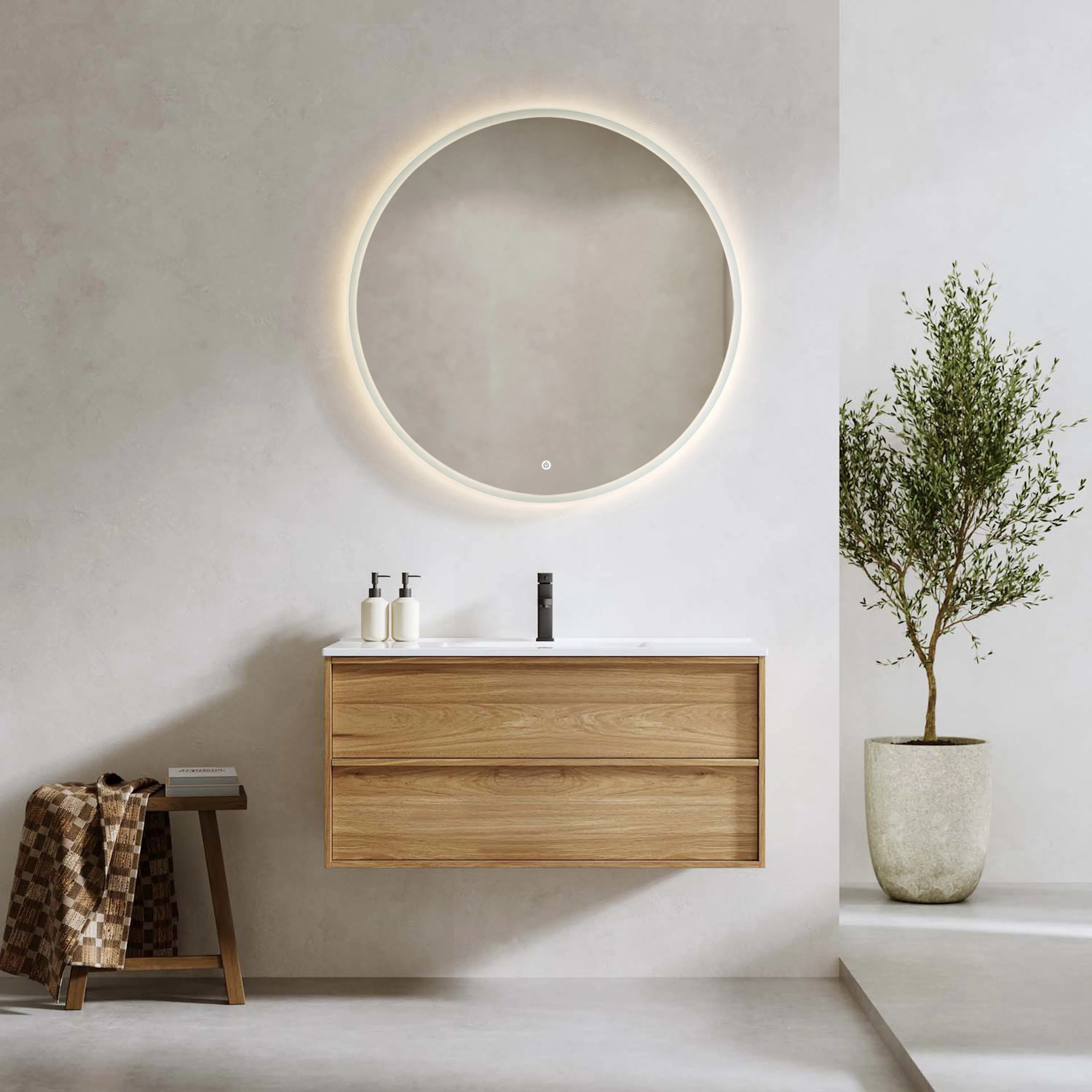 Tvättställsskåp Bathlife Charm med Tvättställ och Spegel Skina