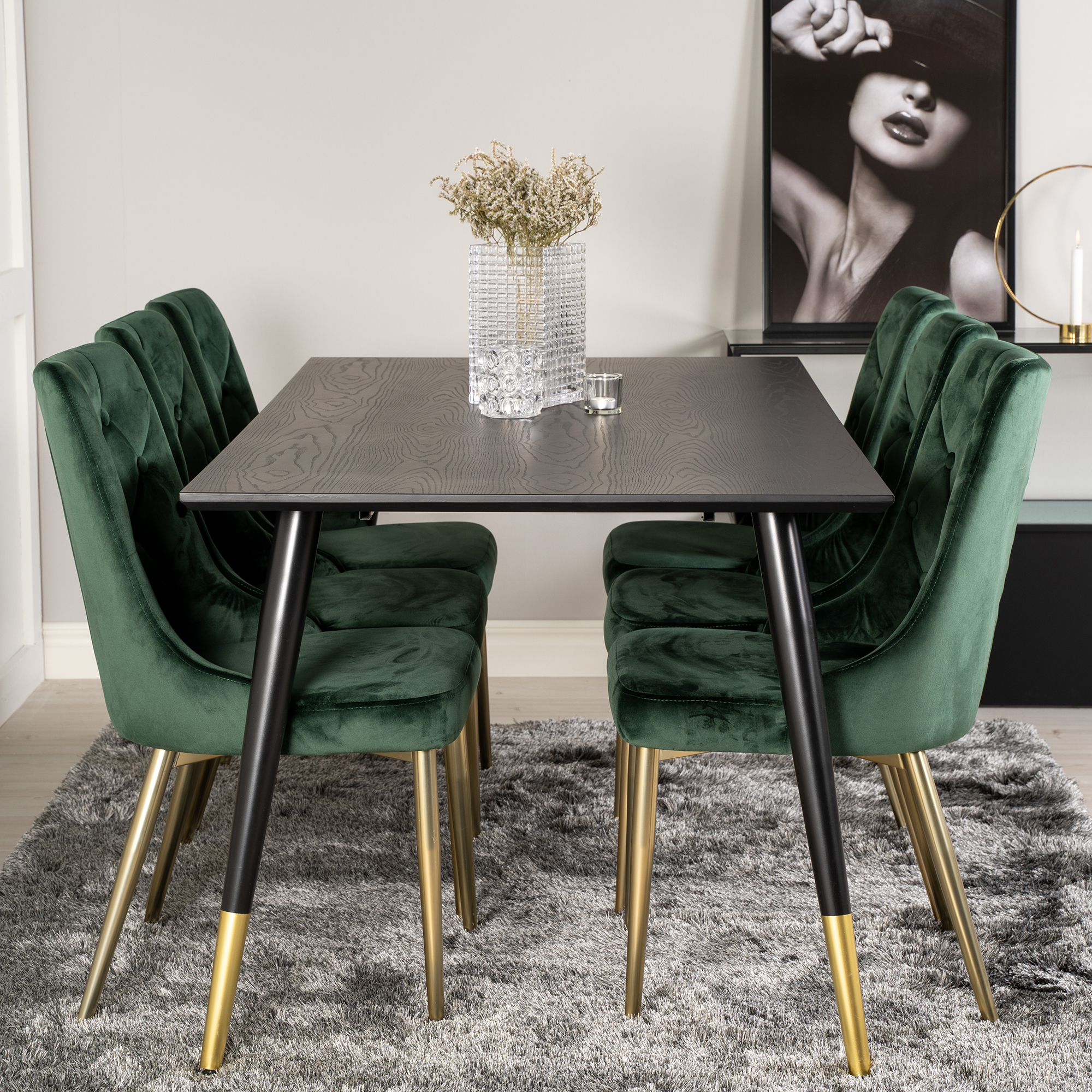 Matgrupp Venture Home Dipp med 6 Velvet Deluxe Stolar