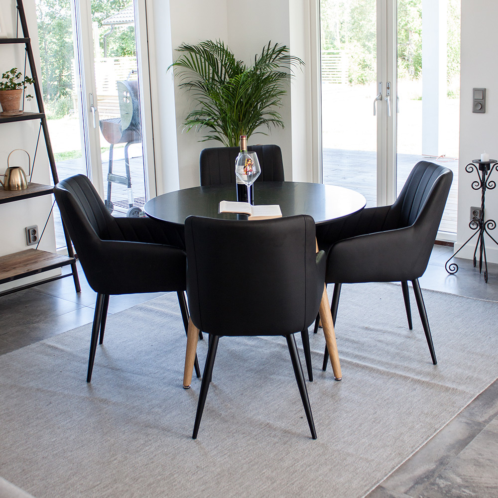 Matgrupp Venture Home Pelle Casper med 4 Stolar Ek Svart