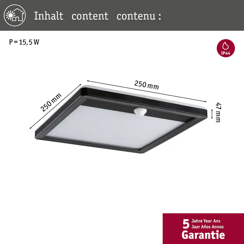 Fasad/Tak-belysning Paulmann Lamina Kvadrat med Skymningsstyrd rörelsedetektor IP44 230V