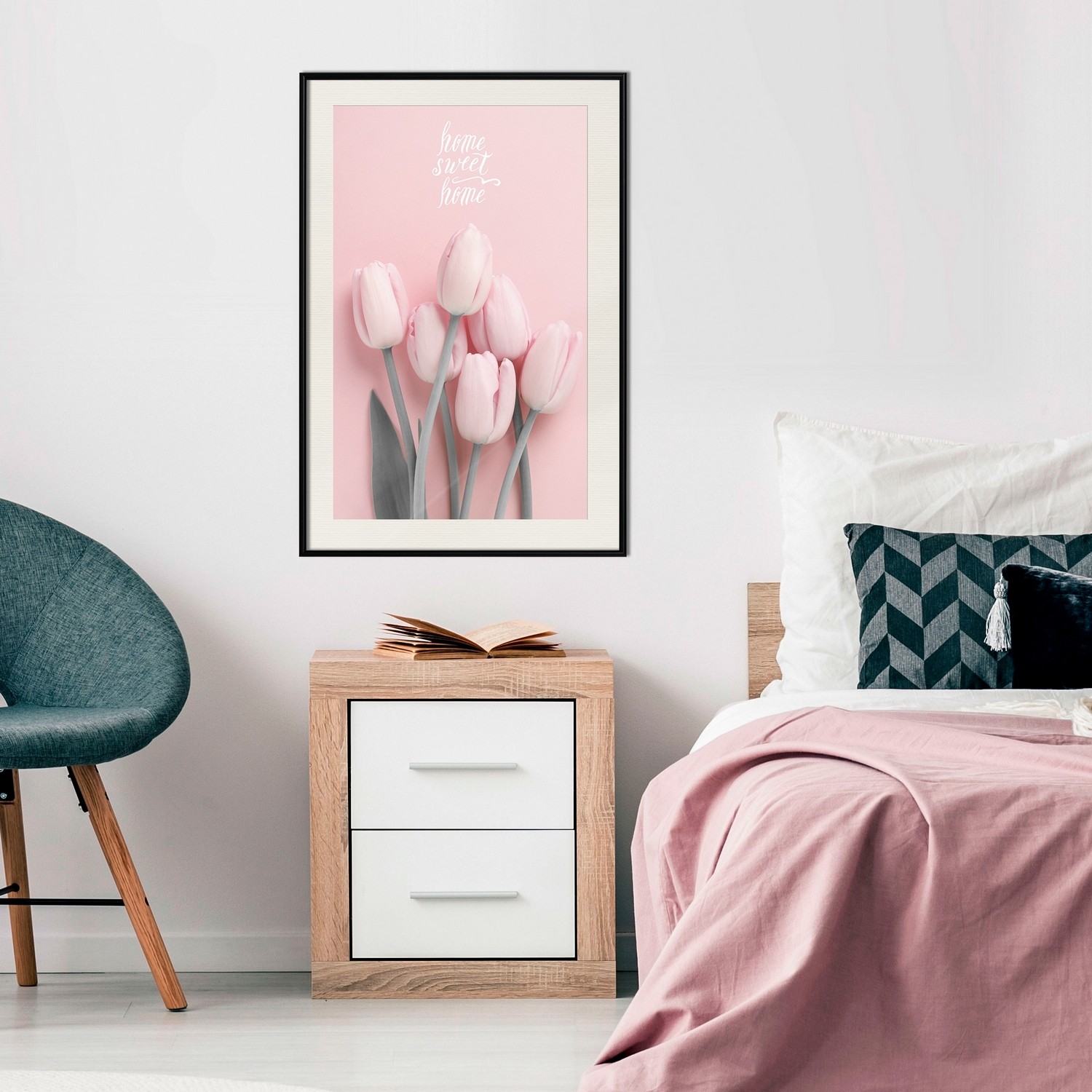 Affisch - Six Tulips [Poster] 40x60 Svart ram med passepartout, 40x60 cm
