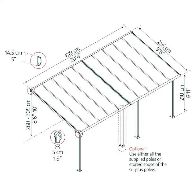 OLYMPIA PATIO COVER 3X6.10 GREY CLEAR 3 x 6 m