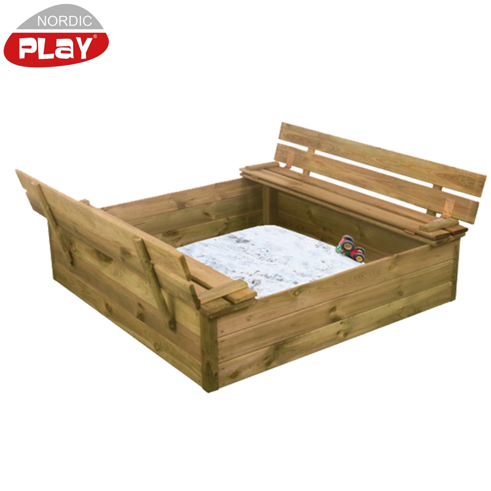 Sandlåda Nordic Play med Vipplock och Bänk 120X120 cm Inkl. 240 Kg Sand