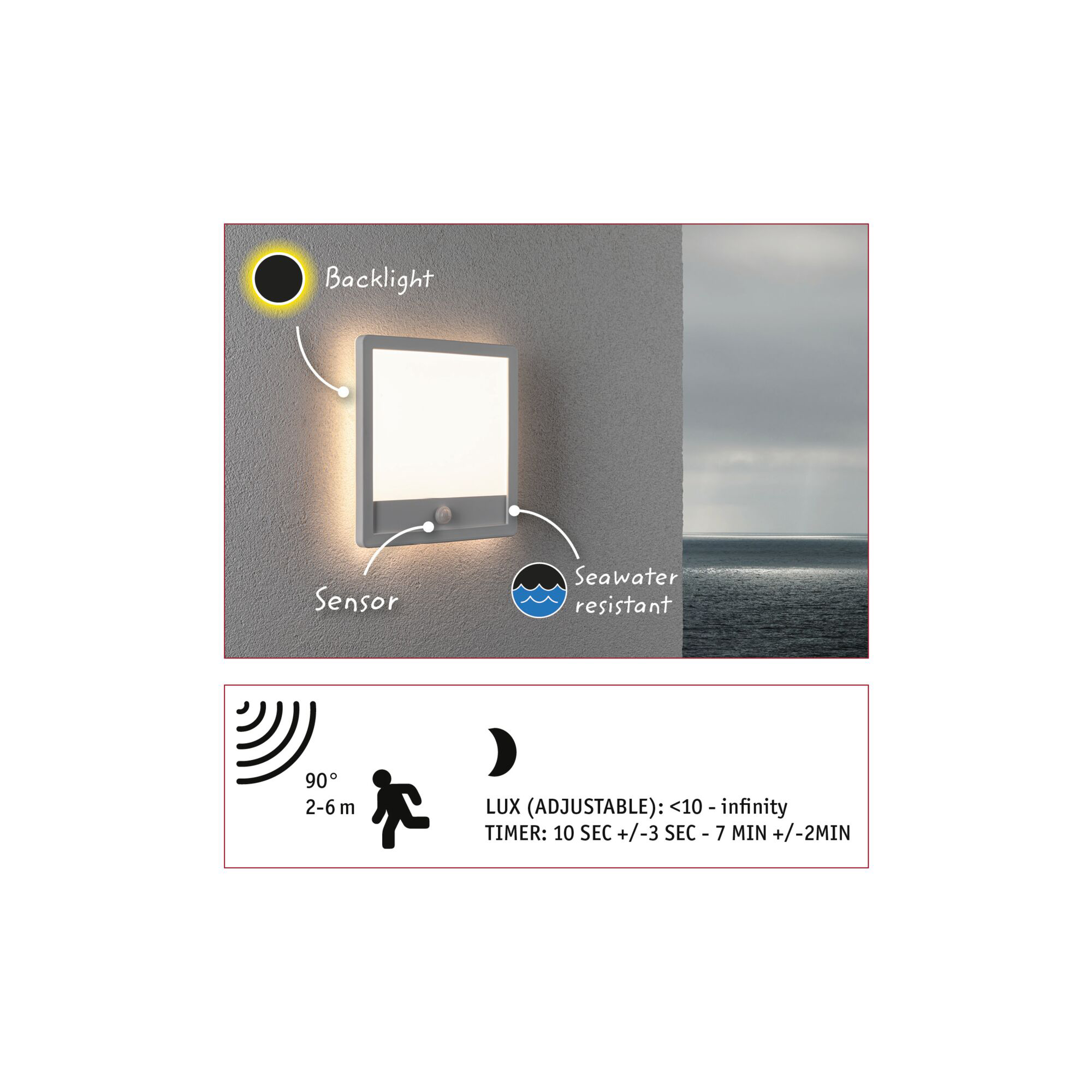 Fasad/Tak-belysning Paulmann Lamina Kvadrat med Skymningsstyrd rörelsedetektor IP44 230V