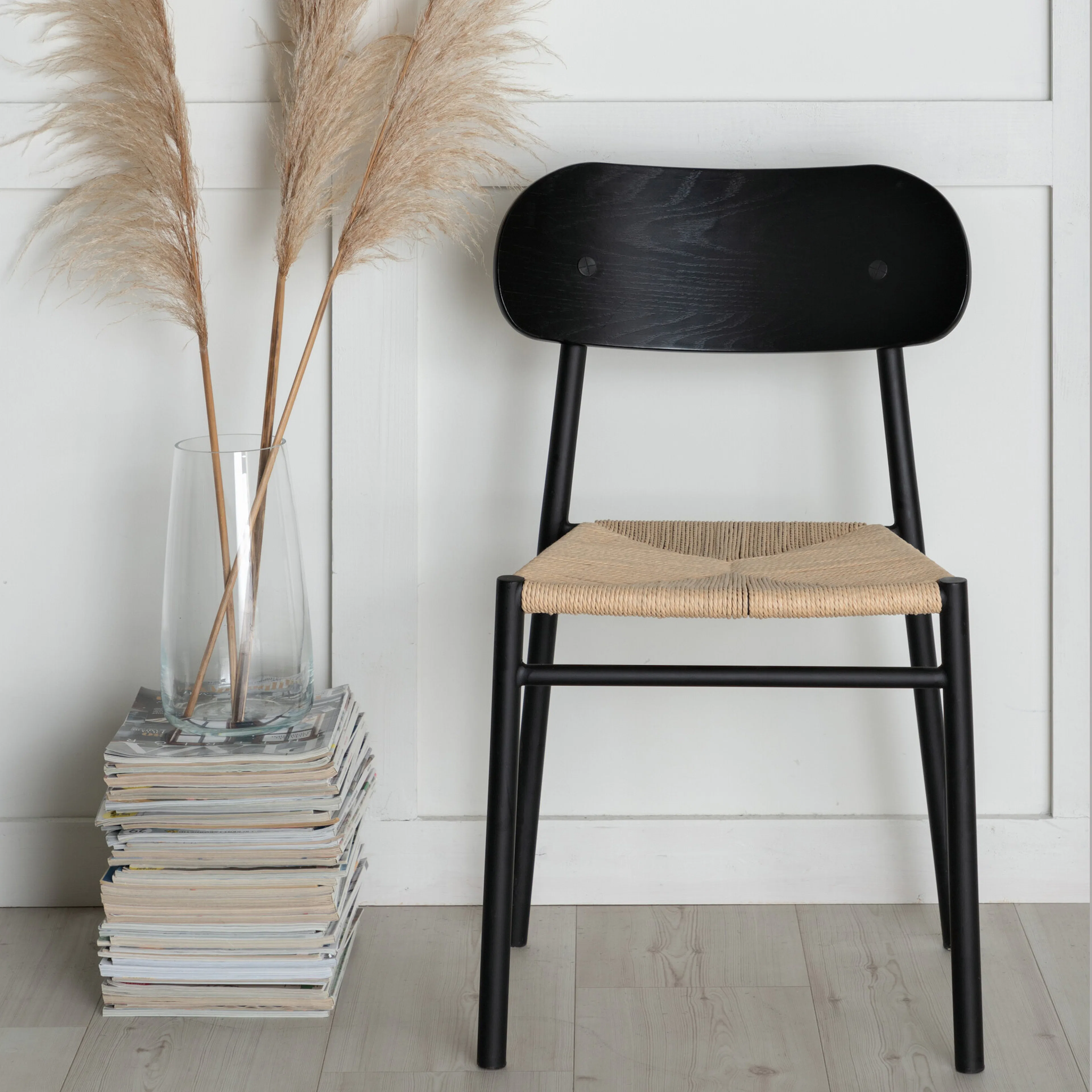 Polly Steel Dining Chair 2-pack, K/D, Black back light seat Svart/Natur
