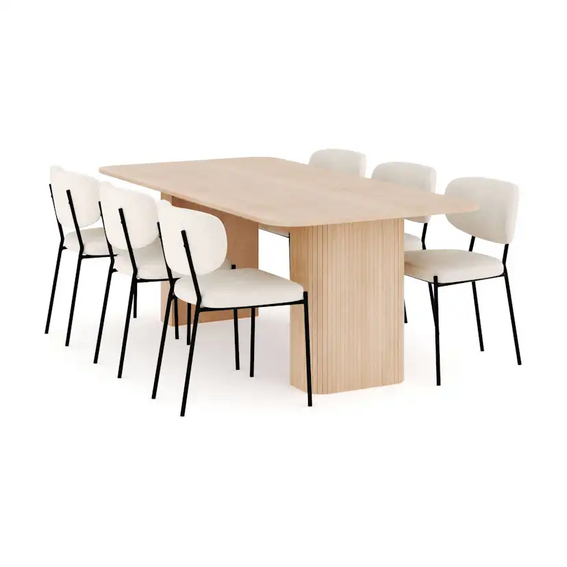 Matgrupp Bark Kopparbo Rektangulärt Matbord 200-260 cm Förlängningsbartt med 6 Gemmiano Matstol
