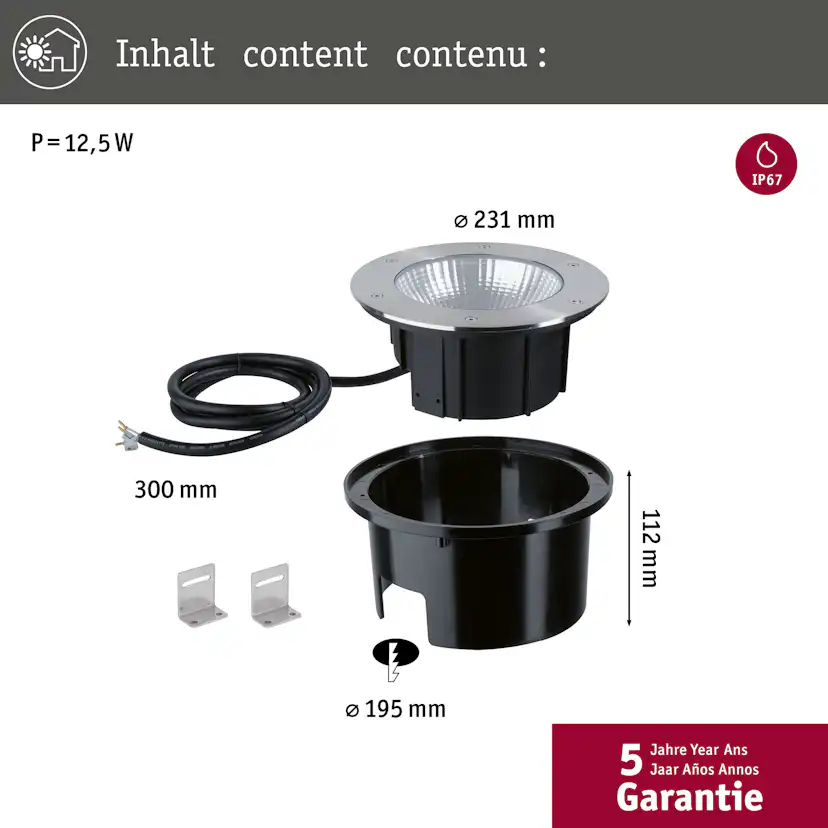 LED Infälld Markbelysning Paulmann Durea IP67 230V Diameter: 213 mm