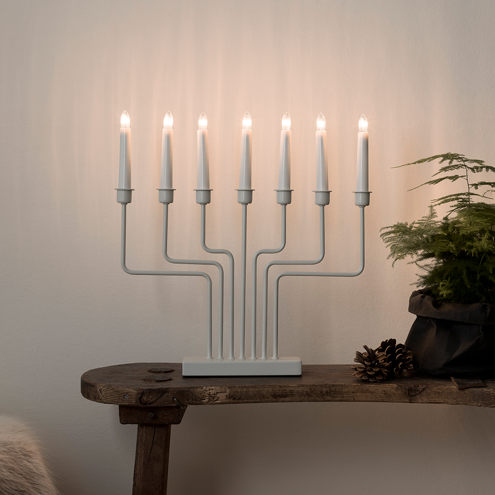 Elljusstake 7 ljus metall vit, vit kabel 24V/IP20 Vit