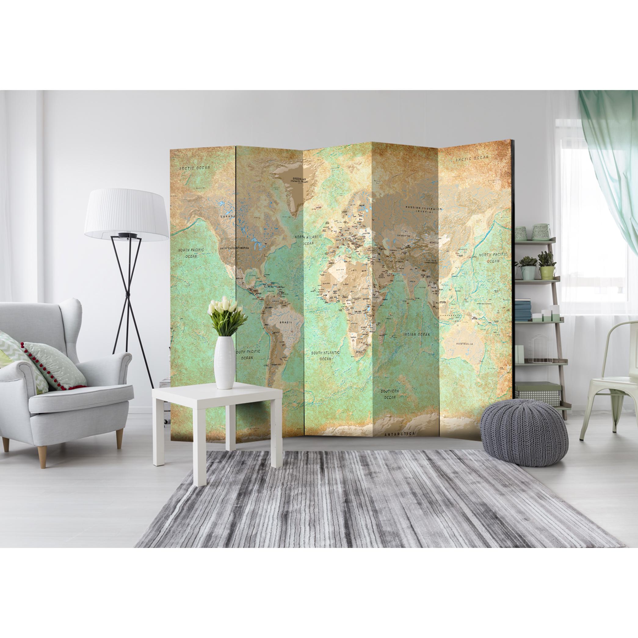 Rumsavdelare Skärmvägg Arkiio Turquoise World Map 225x172 cm