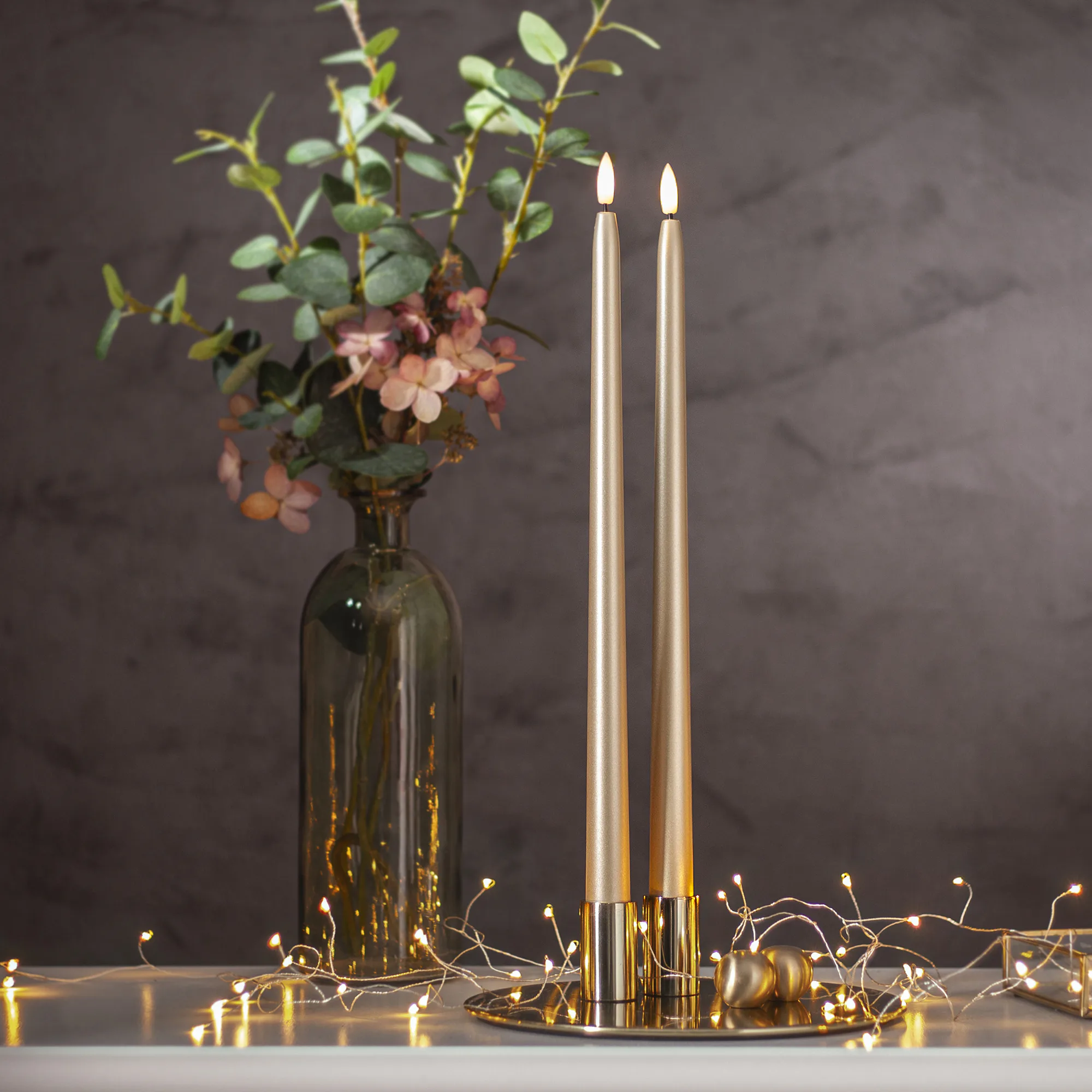 LED Antikljus 2-pack Flamme Metal Guld 39 cm Färg: Guld; Höjd 390 Mm