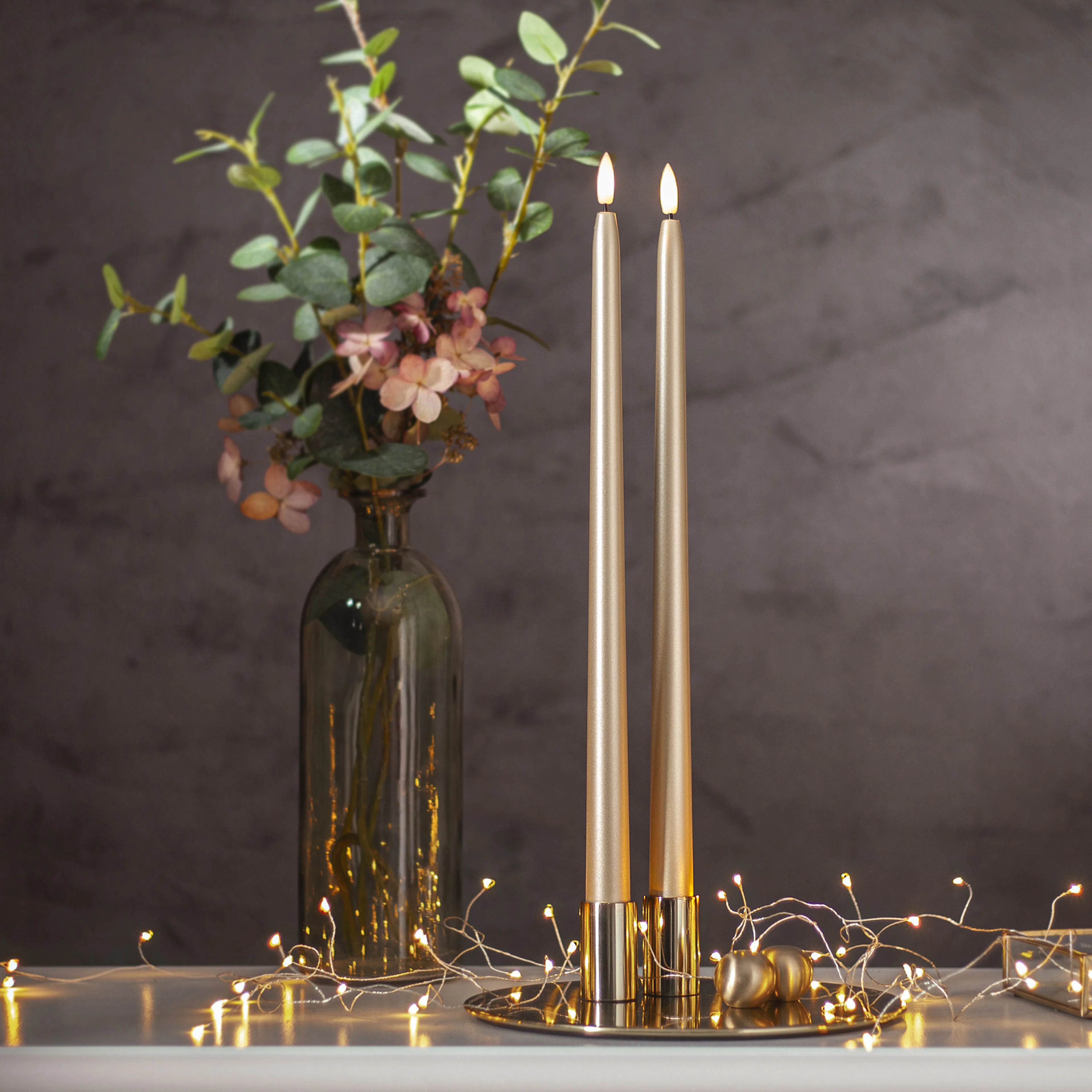 LED Antikljus 2-pack Flamme Metal Guld 39 cm Färg: Guld; Höjd 390 Mm