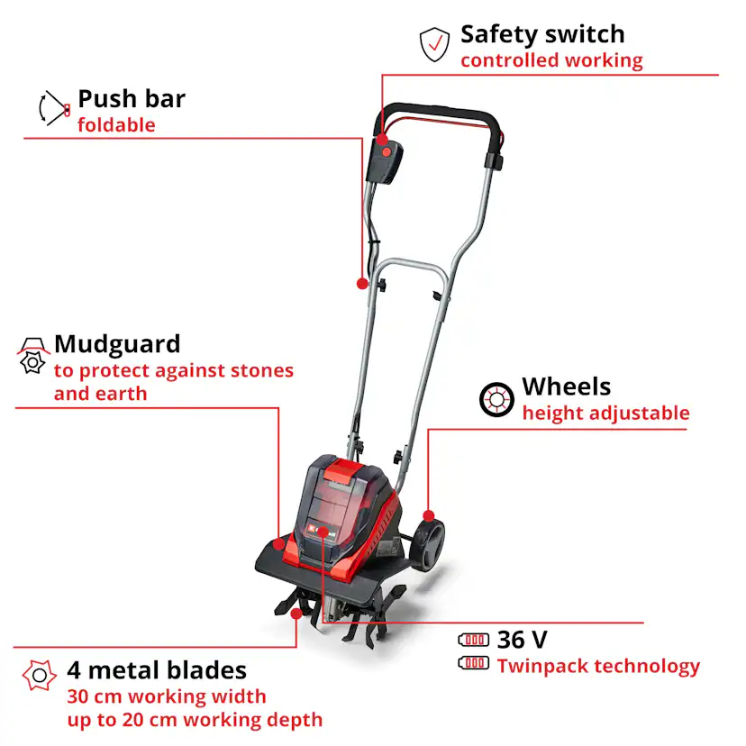 Batteridriven jordfräs Einhell 2 × 18 V Li-jon Solo - GE-CR 30 utan Batteri