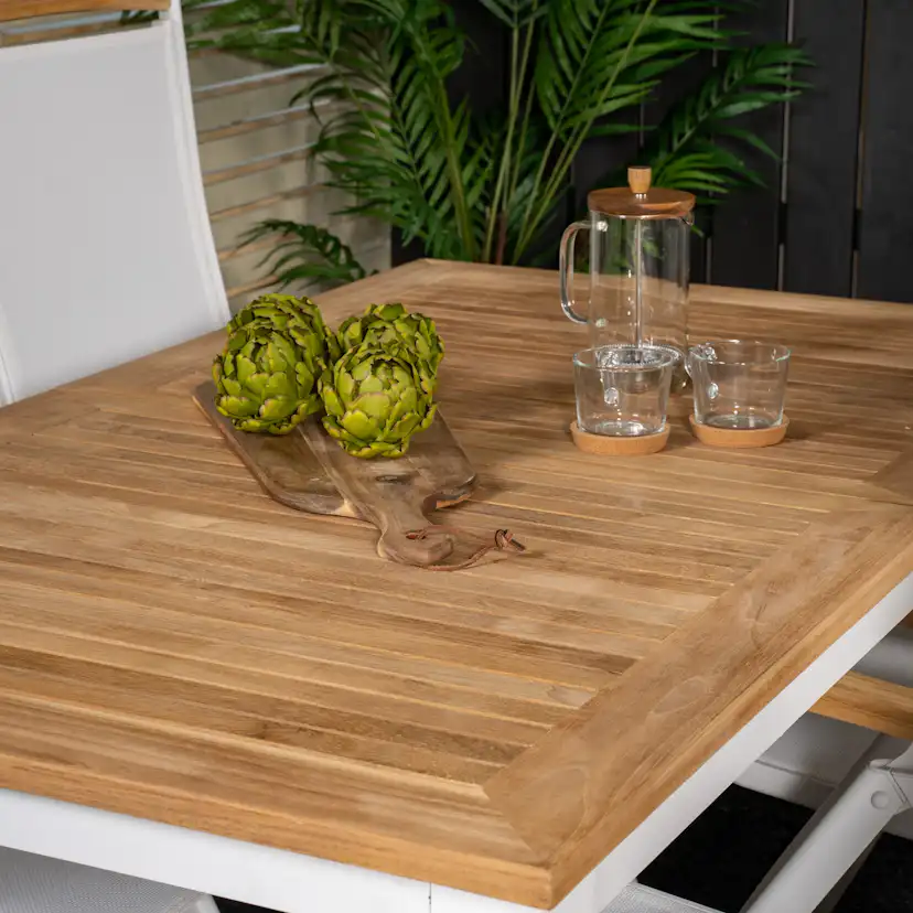 Panama Dining Table 152/210*90 - White Alu / Teak+Panama Cha Blanka Ben