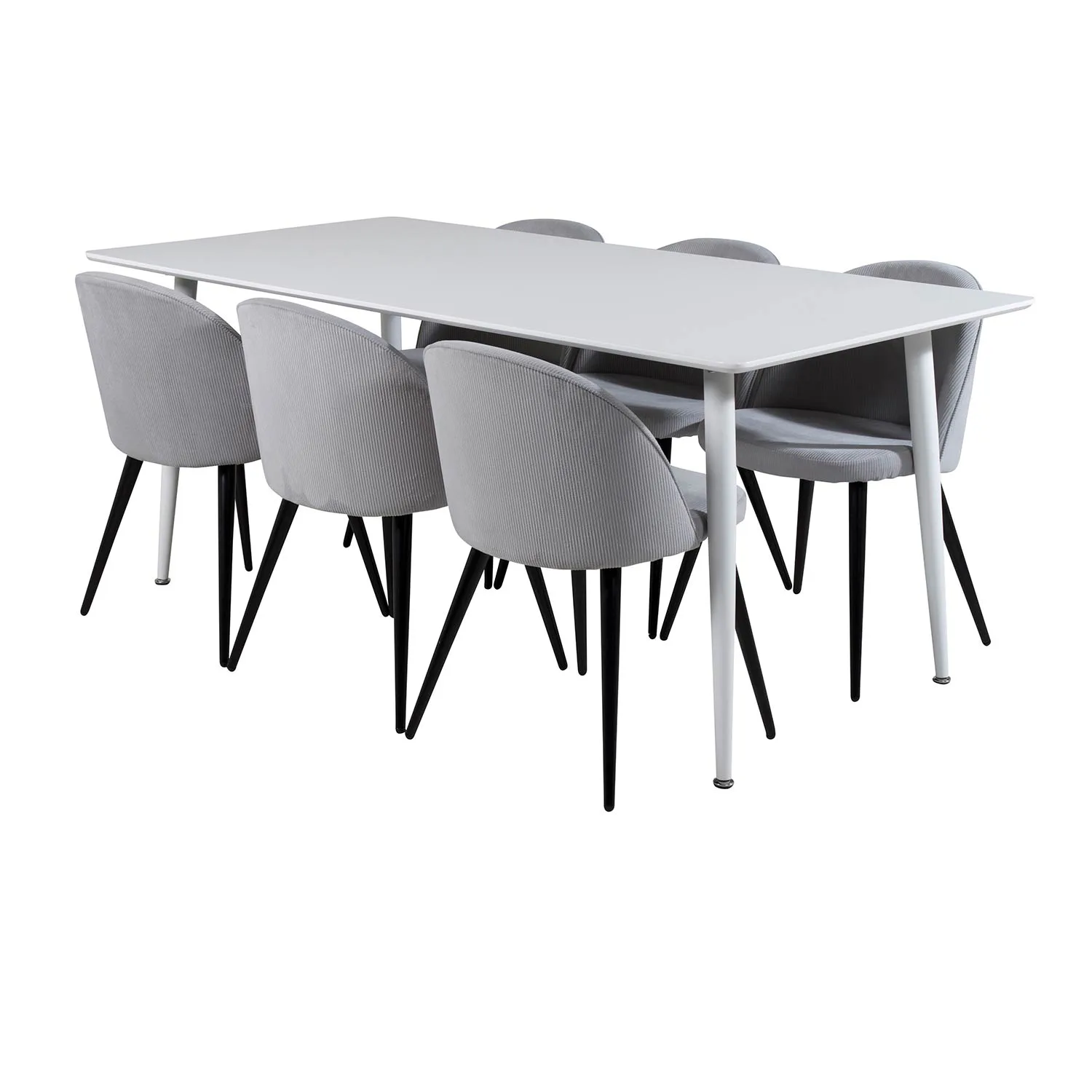 Polar table White top/Velvet Chair Corduroy -ljusgrå/Black_6 Grå