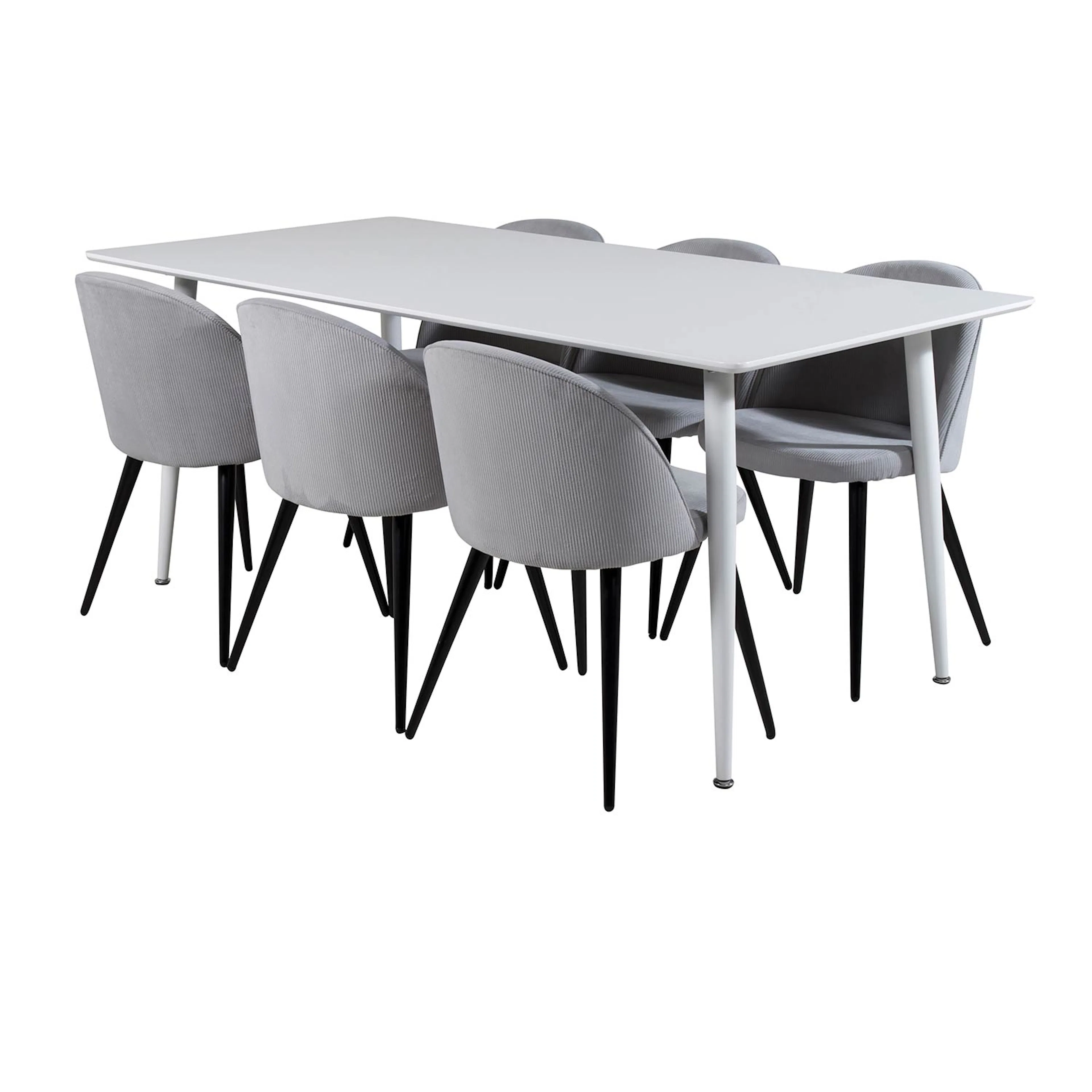 Polar table White top/Velvet Chair Corduroy -ljusgrå/Black_6 Grå