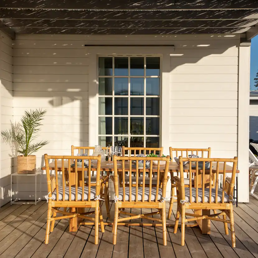 Matgrupp Venture Home Plarra med 6 Cave Karmstolar